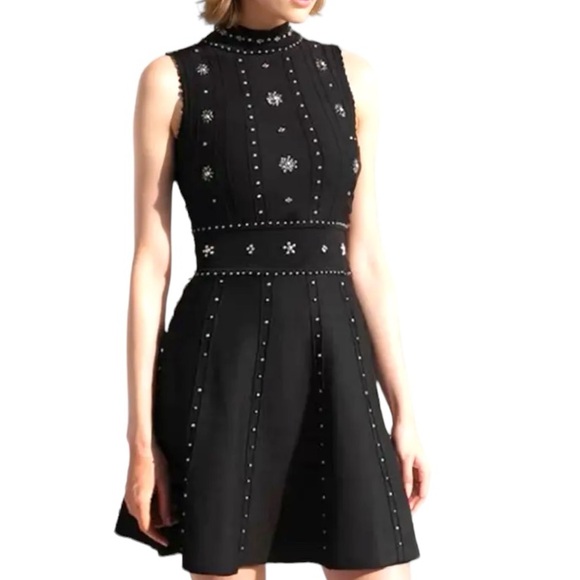 Black Knit Beaded Open Back Dress - Picture 2 of 15